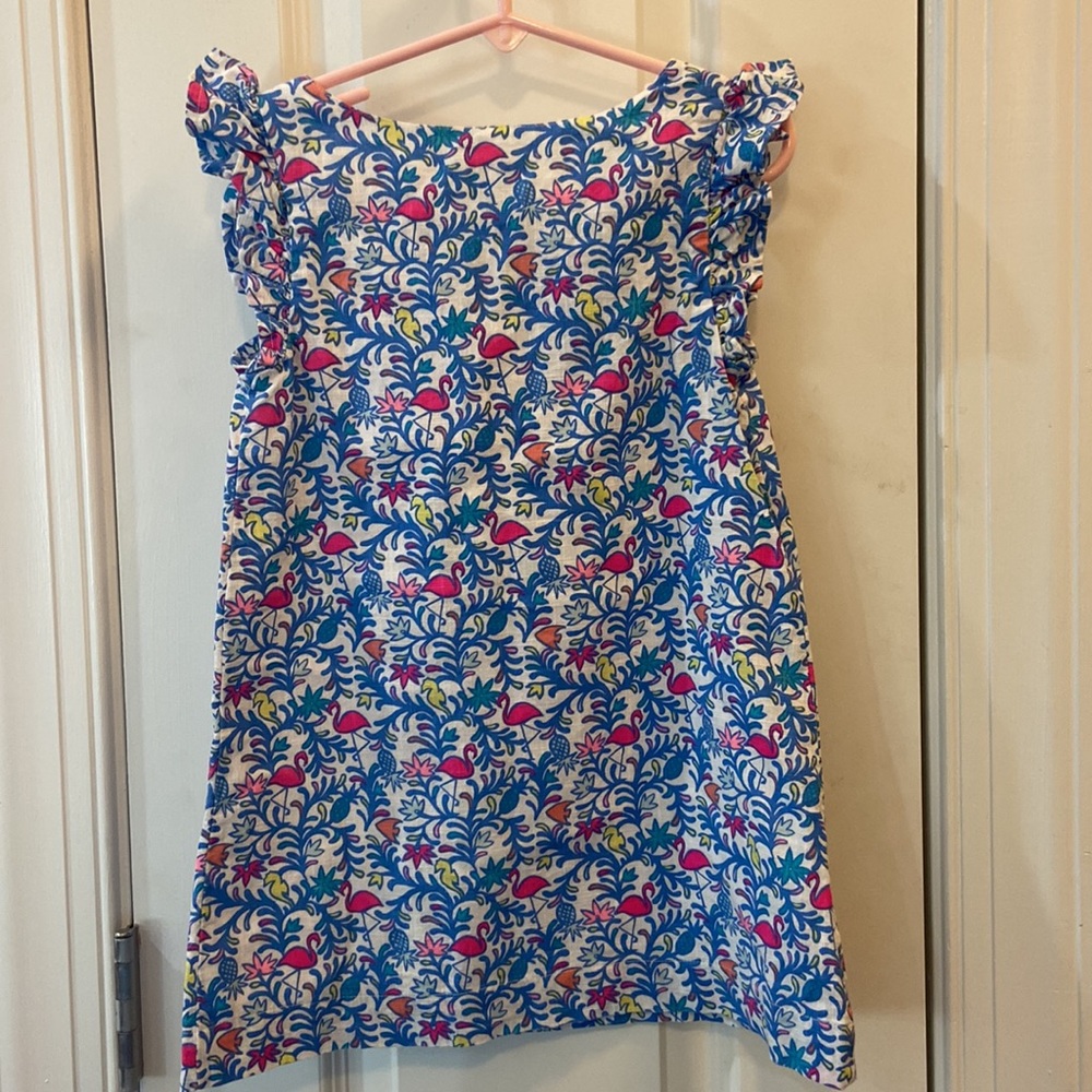 Vineyard Vines Girls 4T Dress Tropical Print Ruffle Sleeves EUC Smoke/Pet Free - Picture 2 of 3